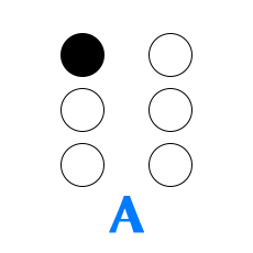 Обозначение буквы А в алфавите Брайля