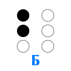 Обозначение буквы Б в алфавите Брайля
