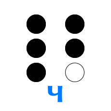 Обозначение буквы Ч в алфавите Брайля