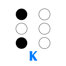 Обозначение буквы К в алфавите Брайля