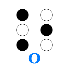 Обозначение буквы О в алфавите Брайля