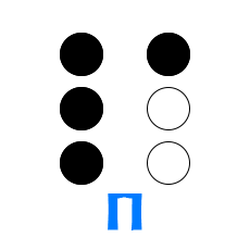 Обозначение буквы П в алфавите Брайля