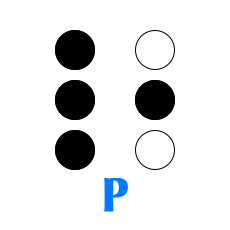 Обозначение буквы Р в алфавите Брайля