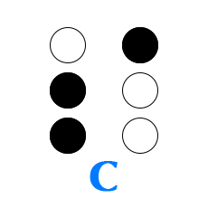 Обозначение буквы С в алфавите Брайля